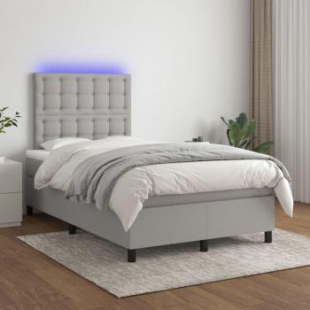 Боксспринг легло с матрак и LED, светлосиво, 120x200 см, плат