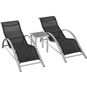 Outsunny Ensemble 3 pièces de jardin bain de soleil lot de 2 chaises longues 1 table basse max. 120 kg 59 x 169 x 66 cm argenté