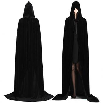 Traje de Halloween: Revenant con Capucha y Capa Larga Dorada y Negra, Talla XL