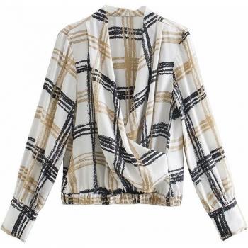 Retro Patterned Office Dress Shirt with Elastic Hem