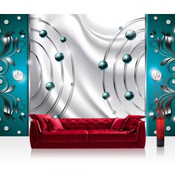 Türkis‑Glanz Vliestapete 208x146cm – Premium Plus Ornament