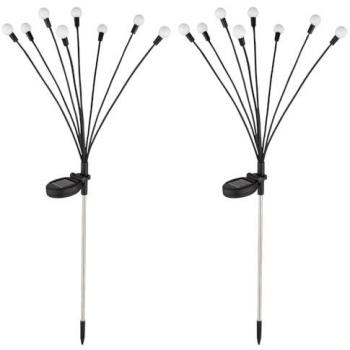 RGB Solarlampe Edelstahl Schwarz Gartenleuchte mit Farbwechsel, 70 cm, 2er Set