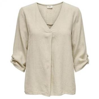 Top de Mujer Lino Manga 3/4 con Cuello de Pico