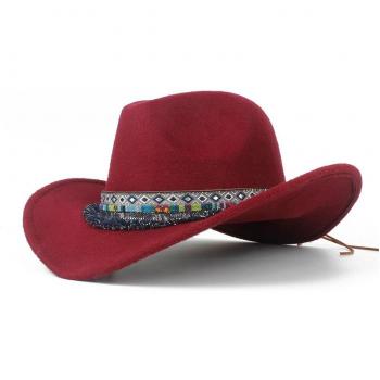 Damen Western-Cowboy-Hut aus Wollfilz, hohe runde Krempe