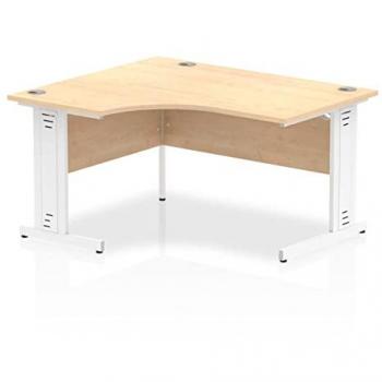 Impulse 1400mm Left Crescent Desk Maple Top White Cable Managed Leg