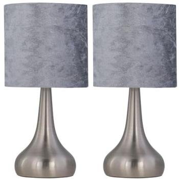 Twin Touch-Operated Romana Lamps – Grey Velvet Accent Lighting