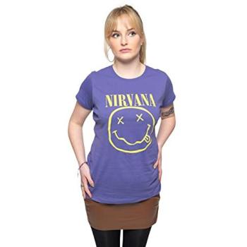 Small Purple Nirvana Gunge Smile Women’s Skinny T‑Shirt (Yellow)