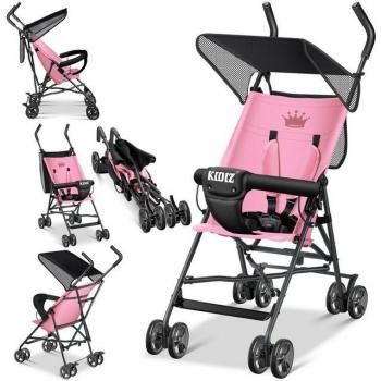 Poussette KIDIZ® Citadine Rose – Pliable à 360°, Ceinture 5 points, 15 kg, 6‑36 mois