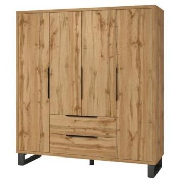 Milos 190 cm de Roble Natural – Armario con 4 Puertas y 2 Cajones (Estilo Escandinavo)