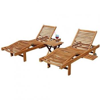 Cozy+ 2X Teak Sonnenliege Gartenliege Liegestuhl mit 1x Beistelltisch 45x45cm