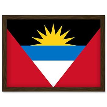 Brown‑Tinted A4 Antigua and Barbuda Flag Print – Framed Wall Art