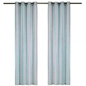 Zweiteilige Vorhangset mit Metallösen, Baumwolle, blauer Streifenoptik, Größe 140x225 cm