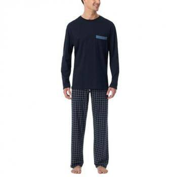 Pyjama SCHIESSER Comfort Nightwear Gr. 58, blau (804, nachtblau), Herren, Obermaterial: 100% Baumwolle, unifarben, Homewear-Sets, mit V-Ausschnitt und aufgesetzter Brusttasche