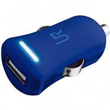 Cargador de coche Urban Revolt, 1 puerto USB, 5V/1A, ultracompacto, revestimiento de goma, azul