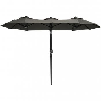 Sombrilla Doble Outsunny 295x152x222 cm – Jardín, Inclinación 45°, Manivela, Acero y Ventilación – Gris