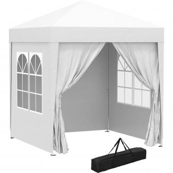 Tenda Estiva OutSunny 2x2 m Pop-Up con Pareti Rimovibili in Poliestere e Acciaio – Finitura Bianca