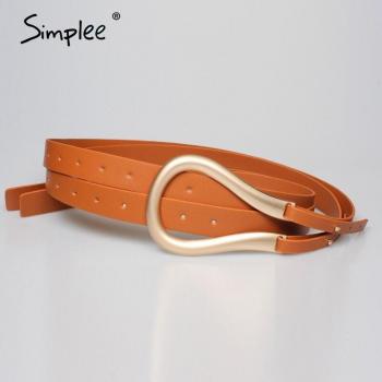 Ceinture longue en cuir et métal femme, design streetwear vintage, six couleurs uni, boucle ronde