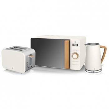 Nordic Kitchen Essentials Bundle: 1.7L Cordless Kettle, 2-Slice Toaster & 20L Digital Microwave in White