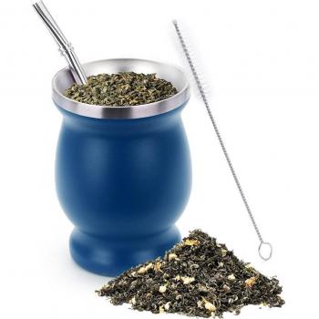 Juego de vasos de té mate de acero inoxidable, 230ml, 8oz, forma de calabaza, cuchara y cepillo