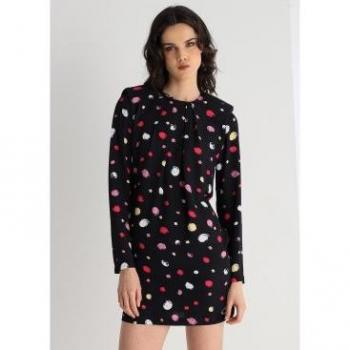 Victorio & Lucchino Moda Negra: Vestido de Manga Larga con Pliegues en el Pecho (S)