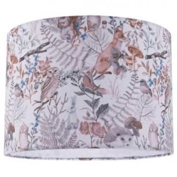 Rustic Autumn Lamp Shade in Linen – Owl, Bird, Badger Pattern