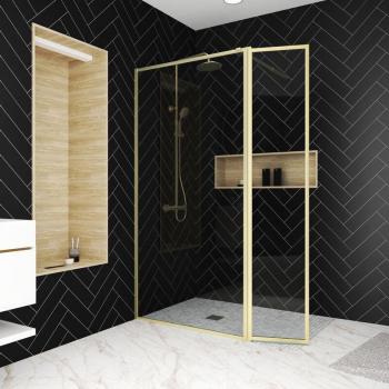 Paroi de Douche Luxe Aurlane : Volet Pivotant, Or Doré, 140 × 200 cm