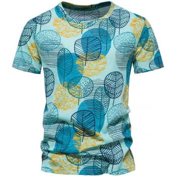Camiseta Casual Hawaiana de Algodón para Hombre, Estampado Colorido