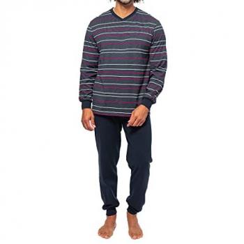 Herren Pyjama Ammann Bio-Baumwolle Langarm-Set (2 Stück) – Schlafanzug Blau