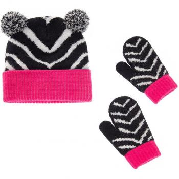 Conjunto de gorro y guantes infantil, estilo leopardo con pompón, patrón de tigre, punto Jacquard, invierno, 0-3 años