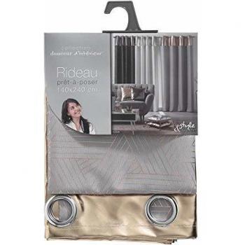 Rideau à œillets de 140x240 cm, polyester imp. métallisé, top PU Luxury gris/rose or