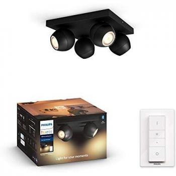 Philips Hue White Ambiance Buckram 4er Spotleuchte inkl. Dimmschalter, schwarz