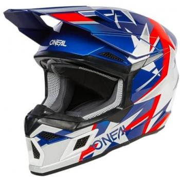O'Neal Casco de Cross 3SRS Ride V.24 Azul-Blanco-Rojo, Carcasa ABS, Norma de Seguridad ECE 22.06, Ventilaciones para una refrigeración óptima, Talla XS