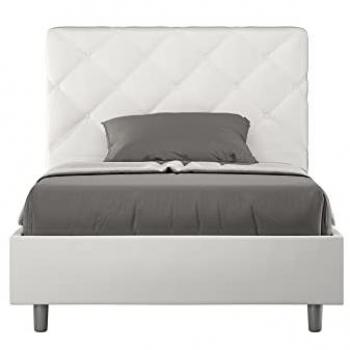 Letto Contenitore Imbottito 120x200 Similpelle Bianco Priya