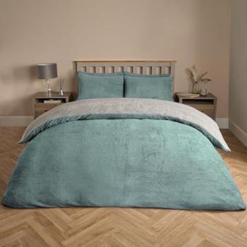Teddy Fleece Dual-Sided Duvet Cover Set (Duck Egg/Grey) – Super King