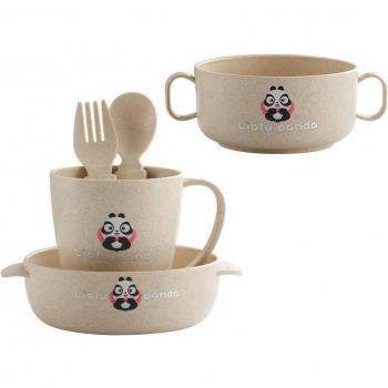 Tazón y taza de paja de trigo para niños con orejas de oso panda