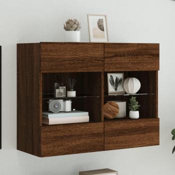 Wall-Mounted TV Cabinet with Built-in LED Lights, Color: Brown Oak, Size: 78.5x30x60.5 cm, Vidaxl