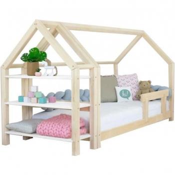 Cama Cabaña para Niños con Estante 90 x 160 Beige y Natural