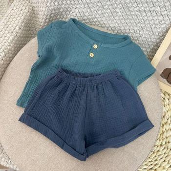Ropa Infantil de Verano, Conjunto de Algodón, 2 Piezas, Manga Corta y Color Sólido