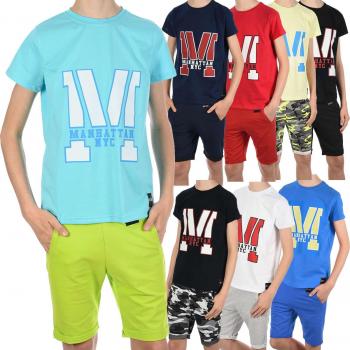 Outfit estivo per ragazzi T-shirt Manhattan e pantaloni corti blu