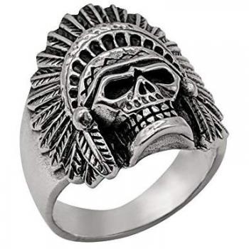 Sterling Silver Chunky Chief Skull Biker Ring – Size UK R½, US 9, EU 18.5
