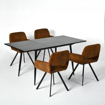 Table à manger extensible noir et chaises en bois marron