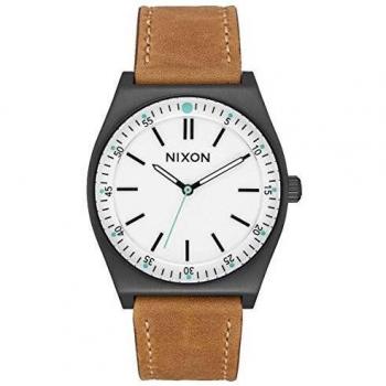 Nixon A1188-2770-00 Analogquarz-Uhr für Erwachsene, Leder‑Crew‑Armband in Schwarz-Weiß-Sattel