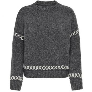 ONLY Strickpullover Strickpullover Rundhals Langarm Weich Ziernähte 8143 in Dunkelgrau