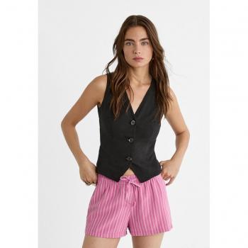 Women's Pink Striped Linen Blend Flowing Shorts