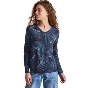 Cecil Femme T-shirt confortable avec motif Bleu, Taille XL