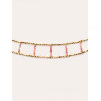 Collar de estilo Choker de acero rosa con baño de oro y piedras rosas naturales