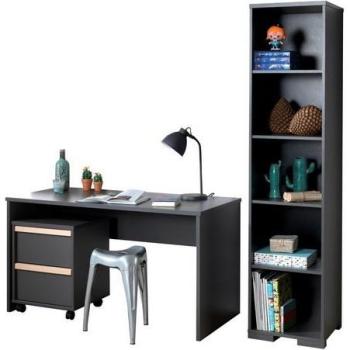 Bureau Gris + Caisson Gris + Bibliothèque Gris – Vipack London