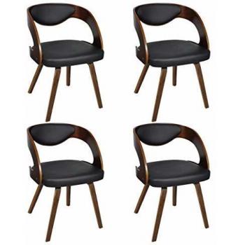 Set di 4 Sedie Curve in Cuoio Struttura in Legno Marrone