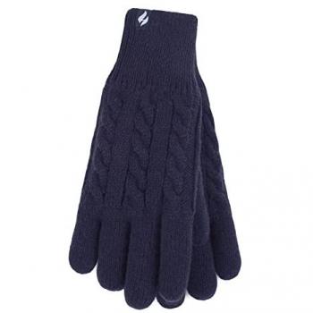 Navy Cable Knit Thermal Gloves