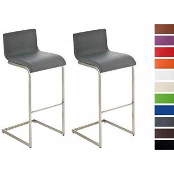 Barhocker-Sets Newport 2‑Stück in Grau – Kunstlederbezug, Edelstahlkonstruktion, integrierte Fußstütze